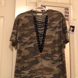 Camo Lace Up Tee